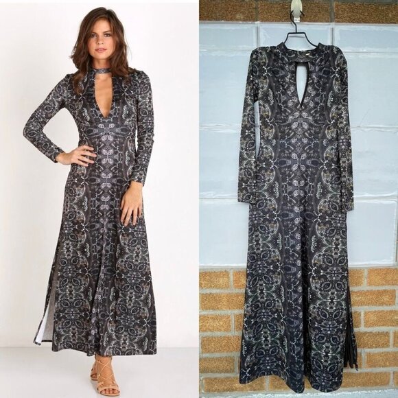 Free People Cabaret Long Sleeve Maxi Dress Dark Combo XS - Picture 1 of 15